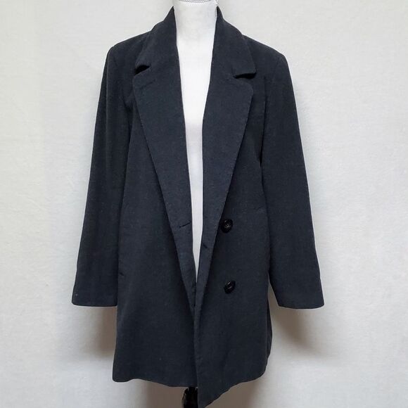 KRISTEN Blake Charcoal Wool Blend Shawl Collar Satin Lined Oversized Overcoat - Picture 12 of 16